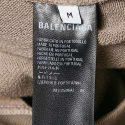 Pre Owned Balenciaga Unisex Brown Logo Embroidered Cotton Hooded Sweatshirt M