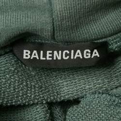 Pre Owned Balenciaga Blue Logo Print Cotton Knit Hoodie M