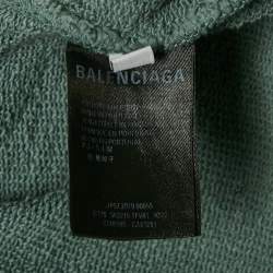 Pre Owned Balenciaga Blue Logo Print Cotton Knit Hoodie M