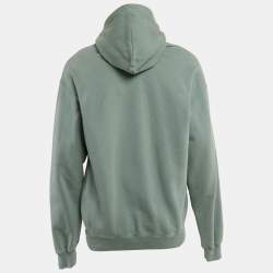 Pre Owned Balenciaga Blue Logo Print Cotton Knit Hoodie M