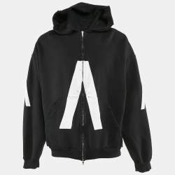 Balenciaga Black Distressed Cotton Archive Series Zip Up Hoodie XS