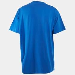 Pre Owned تي شيرت بالنسياغا جيرسي أزرق مطبوع بالشعار مقاس كبير