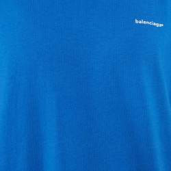 Pre Owned تي شيرت بالنسياغا جيرسي أزرق مطبوع بالشعار مقاس كبير