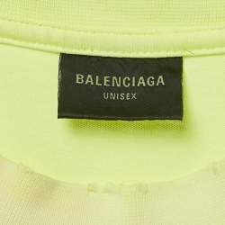 Balenciaga Unisex Florescent Yellow Tape Logo Print Jersey Oversized T-Shirt XXS