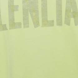 Balenciaga Unisex Florescent Yellow Tape Logo Print Jersey Oversized T-Shirt XXS