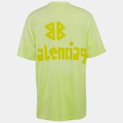 Balenciaga Unisex Florescent Yellow Tape Logo Print Jersey Oversized T-Shirt XXS