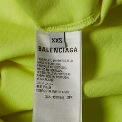 Balenciaga Unisex Florescent Yellow Tape Logo Print Jersey Oversized T-Shirt XXS