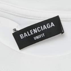 Pre Owned تي شيرت بالنسياجا بوكسى جيرسي مضلع بطباعة شعار أبيض مقاس صغير جدًا - إكس إكس سمول