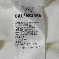 Pre Owned تي شيرت بالنسياجا بوكسى جيرسي مضلع بطباعة شعار أبيض مقاس صغير جدًا - إكس إكس سمول