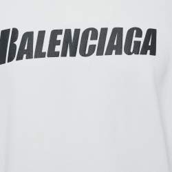 Pre Owned تي شيرت بالنسياجا بوكسى جيرسي مضلع بطباعة شعار أبيض مقاس صغير جدًا - إكس إكس سمول