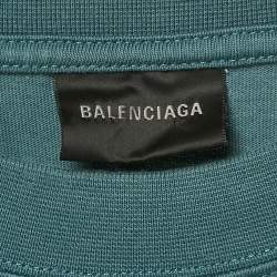 مملوكة مسبقًا Balenciaga Blue Logo Embroidered Jersey Oversized T-Shirt M