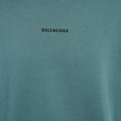 مملوكة مسبقًا Balenciaga Blue Logo Embroidered Jersey Oversized T-Shirt M