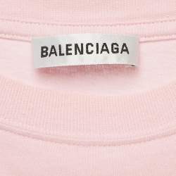 Pre Owned Balenciaga Pink Logo Print Jersey Crewneck T-Shirt M
