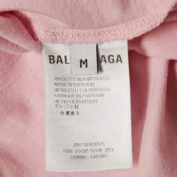 Pre Owned Balenciaga Pink Logo Print Jersey Crewneck T-Shirt M