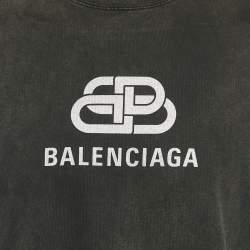 مملوكة مسبقًا Balenciaga Charcoal Black Logo Print Jersey Oversized T-Shirt L
