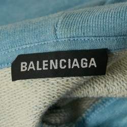 مملوكة مسبقًا Balenciaga Blue Logo Print Cotton Hooded Sweatshirt S
