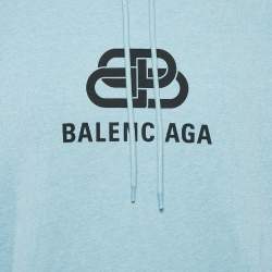 مملوكة مسبقًا Balenciaga Blue Logo Print Cotton Hooded Sweatshirt S