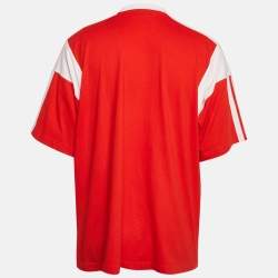 Pre Owned Balenciaga Unifit Red Logo Print Jersey Oversized T-Shirt L