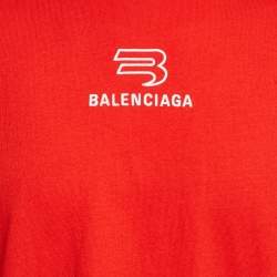 Pre Owned Balenciaga Unifit Red Logo Print Jersey Oversized T-Shirt L