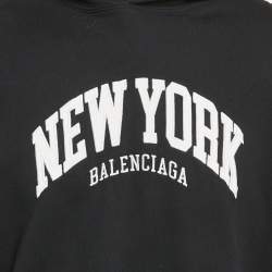 Pre Owned Balenciaga Unisex Black New York Embroidered Cotton Hoodie L