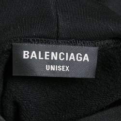 Pre Owned Balenciaga Unisex Black New York Embroidered Cotton Hoodie L
