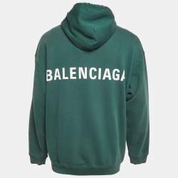 Pre Owned Balenciaga Green Logo Print Cotton Oversized Hoodie S