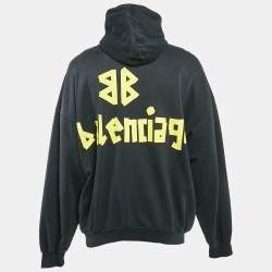مملوكة مسبقًا Balenciaga Black Washed Tape Type Logo Print Cotton Distressed Hoodie Sweatshirt S