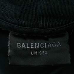 مملوكة مسبقًا Balenciaga Black Washed Tape Type Logo Print Cotton Distressed Hoodie Sweatshirt S