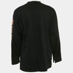 Pre Owned Balenciaga Black Logo Print Cotton Crew Neck Distressed Sweatshirt L