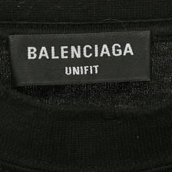 Pre Owned Balenciaga Black Logo Print Cotton Crew Neck Distressed Sweatshirt L