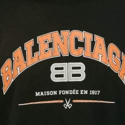 Pre Owned Balenciaga Black Logo Print Cotton Crew Neck Distressed Sweatshirt L