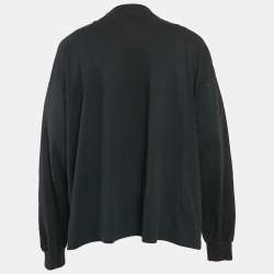Balenciaga Black Logo Embroidered Cotton Distressed Long Sleeve T-Shirt L