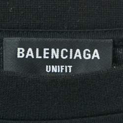 Balenciaga Black Logo Embroidered Cotton Distressed Long Sleeve T-Shirt L