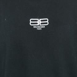 Balenciaga Black Logo Embroidered Cotton Distressed Long Sleeve T-Shirt L