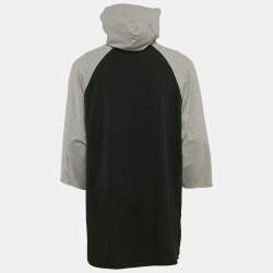 Pre Owned Balenciaga Black/Grey Stencil Logo Print Cotton Distressed Hoodie T-Shirt L