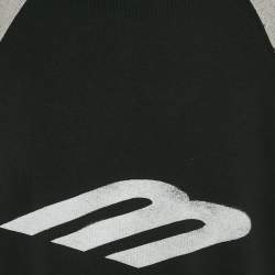 Pre Owned Balenciaga Black/Grey Stencil Logo Print Cotton Distressed Hoodie T-Shirt L