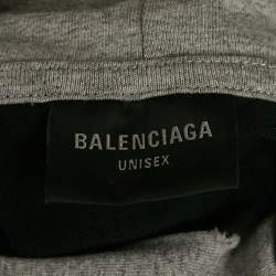 Pre Owned Balenciaga Black/Grey Stencil Logo Print Cotton Distressed Hoodie T-Shirt L