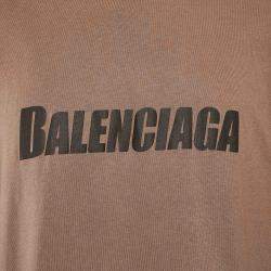 Pre Owned Balenciaga Unisex Beige Logo Print Oversized Long Sleeve T-Shirt M