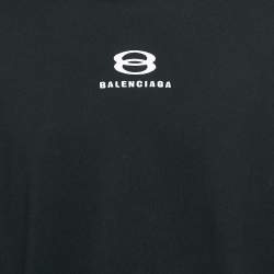 Pre Owned Balenciaga Black Logo Embroidery Cotton Knit Oversized Hoodie M