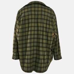 Balenciaga Unisex Green Checks Distressed Cotton T-shirt and Shirt L