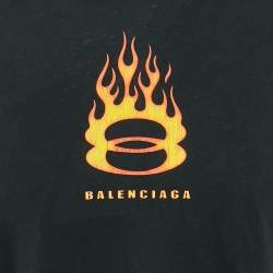 Pre Owned Balenciaga Black Printed Jersey Distressed Crew Neck T-Shirt L