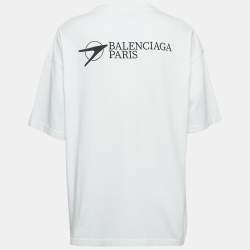 مملوكة مسبقًا Balenciaga White Logo Embroidery Cotton Crew Neck T-Shirt S