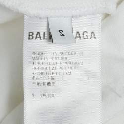 مملوكة مسبقًا Balenciaga White Logo Embroidery Cotton Crew Neck T-Shirt S