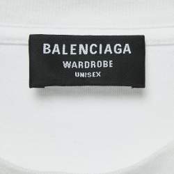 مملوكة مسبقًا Balenciaga White Logo Embroidery Cotton Crew Neck T-Shirt S