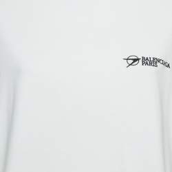 مملوكة مسبقًا Balenciaga White Logo Embroidery Cotton Crew Neck T-Shirt S