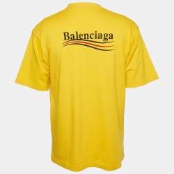 Balenciaga Unisex Yellow Logo Embroidered Jersey T-Shirt XXS