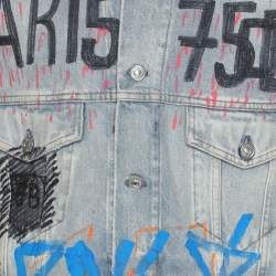 Pre Owned Balenciaga Blue Denim Graphic Print Jacket XXXS