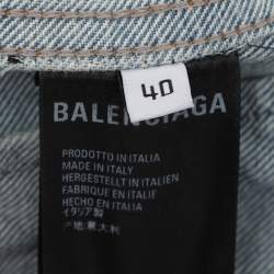 Pre Owned Balenciaga Blue Denim Graphic Print Jacket XXXS