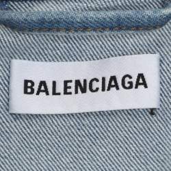 Pre Owned Balenciaga Blue Denim Graphic Print Jacket XXXS