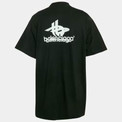 Balenciaga Black Logo Print Cotton Round Neck T-Shirt M